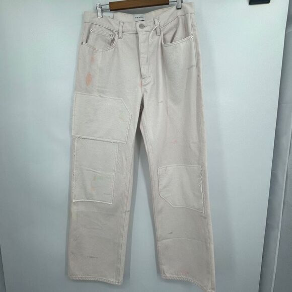 Frame Multi-Pocketed Button Fly Straight Leg Oak White Denim Pants 32 NWOT Sampl - Picture 1 of 10